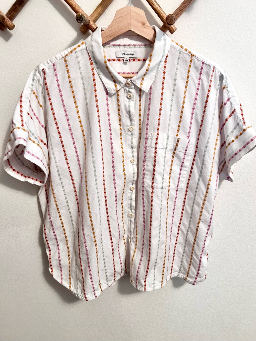 Madewell Daily Shirt in Jacquard Rainbow Stripe size L oversized button down - Picture 6 of 10